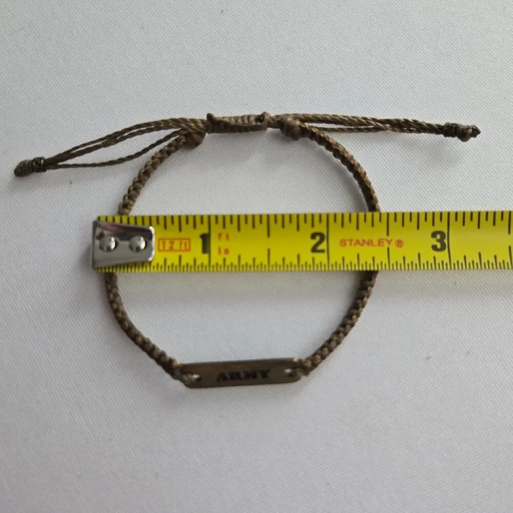 US Army Braided Woven Corded Embellished Adjustable Bracelets - Set of 2